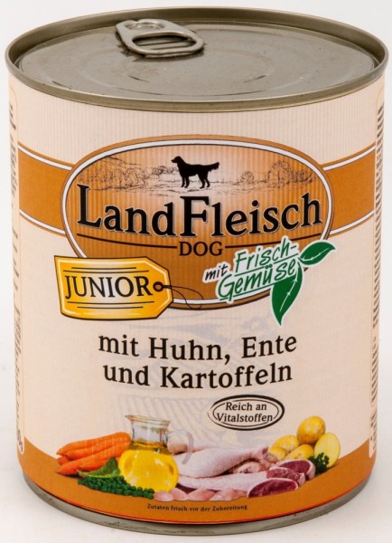 LandFleisch Junior mit Huhn, Ente & Kartoffeln mit Biogemüse, 800g Dose