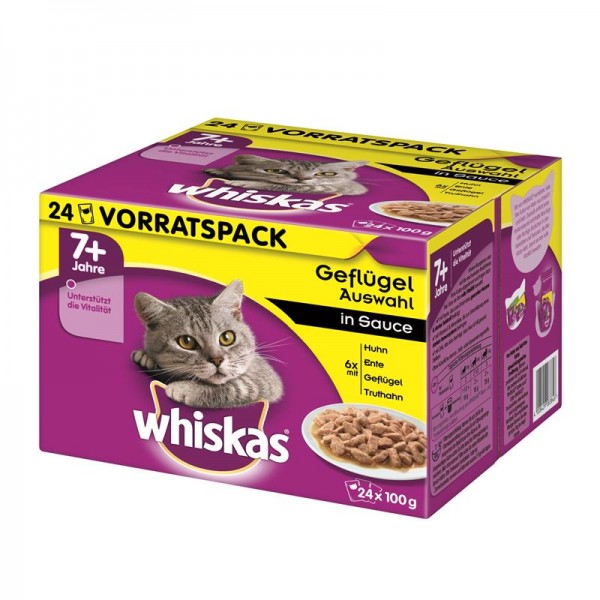 Whiskas Portionsbeutel Multipack 7+ Geflügelauswahl in Sauce 24x100g