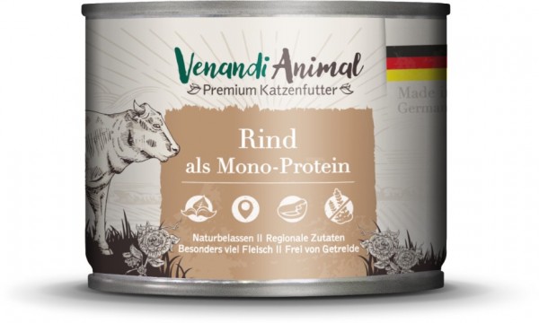 Venandi Animal Premium Katzennassfutter mit Rind als Monoprotein 200g Dose