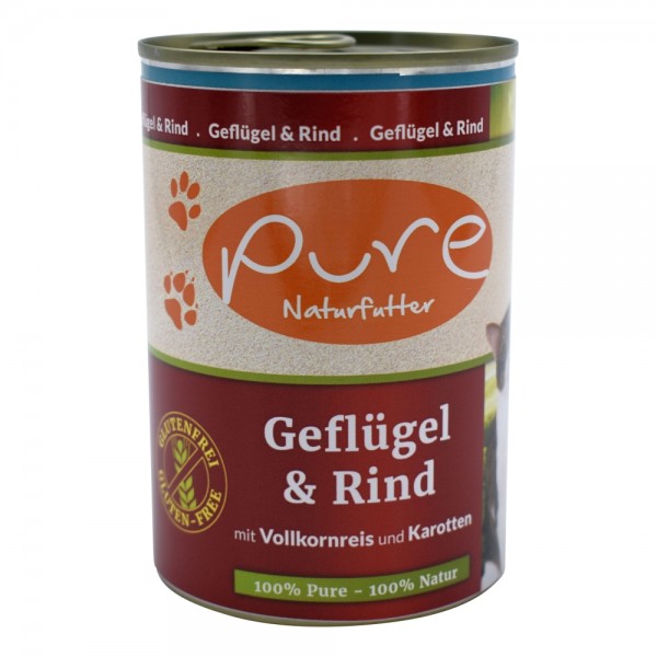 PURE Naturfutter Katzenmenü CLASSIC Geflügel & Rind mit V