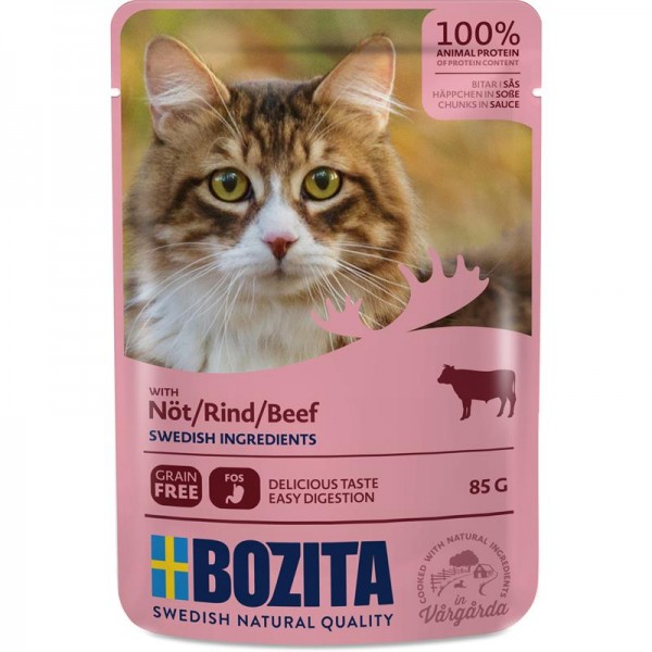 Bozita Katze Pouch Häppchen in Soße mit Rind 85g