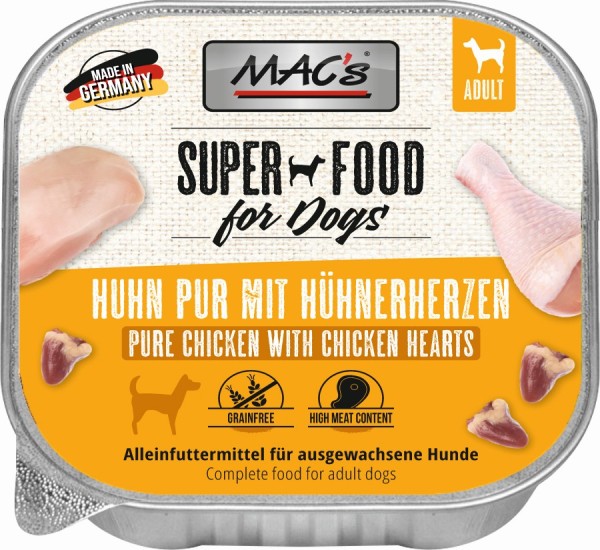 MACs Dog Huhn PUR & Geflügelherzen - 150g Schale