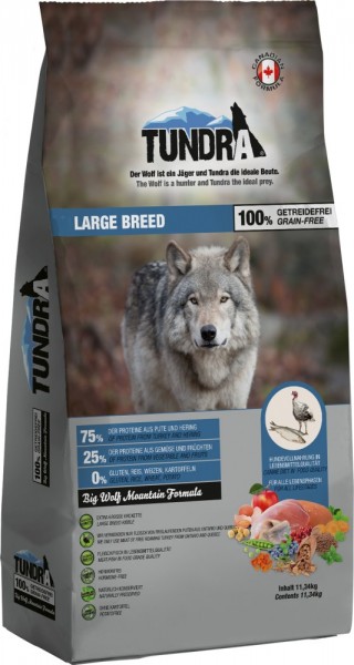 Tundra All live Dog Big Wolf Mountain Large Breed Pute & Hering - 11,34kg Beutel