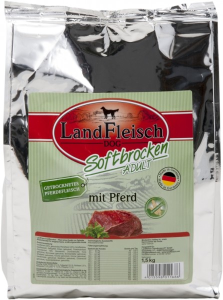 LandFleisch Dog Softbrocken mit Pferd - getreidefrei, 1,5kg Beutel
