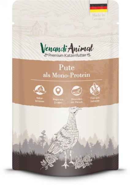 Venandi Animal Premium Katzennassfutter mit Pute als Monoprotein 125g Frischebeutel