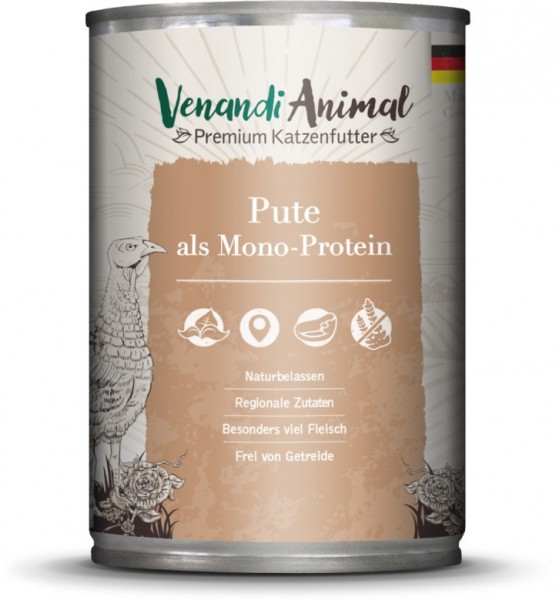 Venandi Animal Premium Katzennassfutter mit Pute als Monoprotein 400g Dose