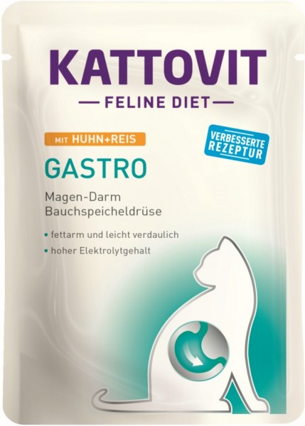 Kattovit Feline Diet Gastro Huhn + Reis 85g Frischebeutel