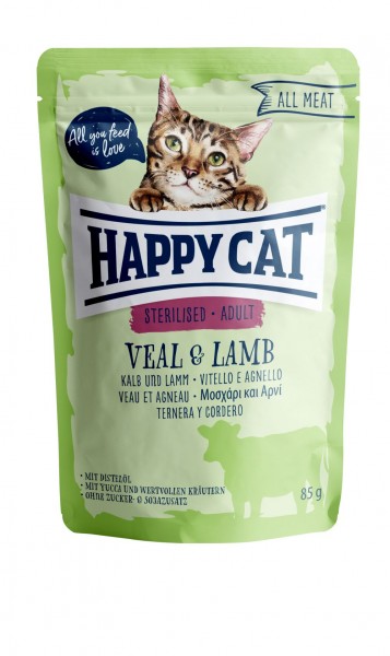 Happy Cat Pouches All Meat Adult Sterilised Kalb & Lamm 85g