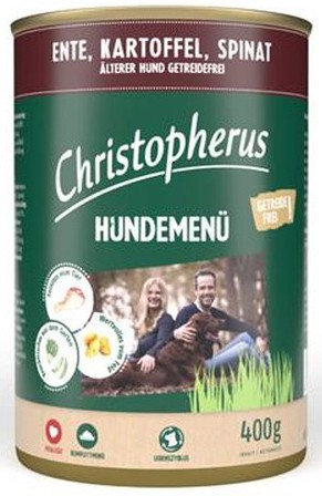 Allco Christopherus Hundemenü -Senior - mit Ente, Kartoffel, Spinat - 400g Dose