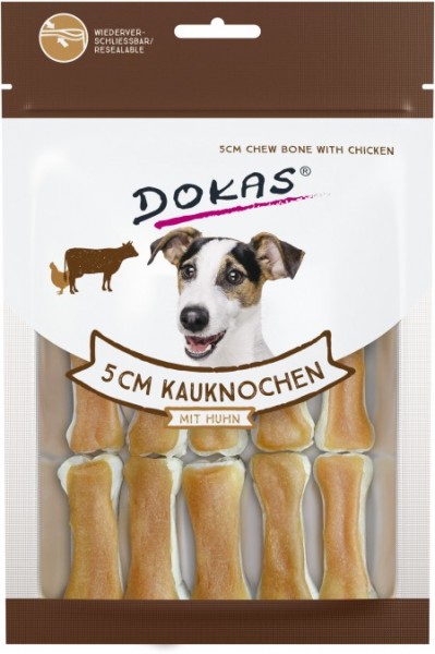 Dokas Hunde Snack 5 cm Kauknochen mit Huhn 12 Stück