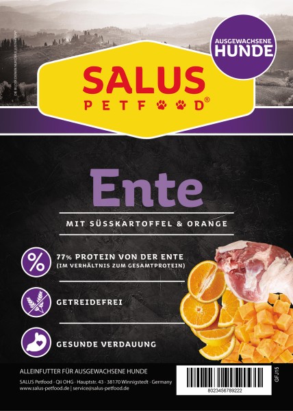 SALUS Petfood · Ente mit Orange veredelt · getreidefrei