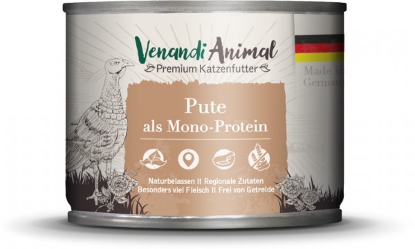 Venandi Animal Premium Katzennassfutter mit Pute als Monoprotein 200g Dose