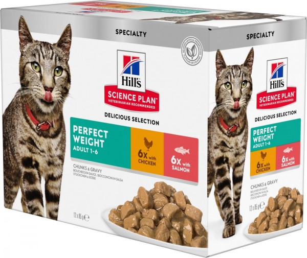 Hills Science Plan Katze Perfect Weight - 6 x Huhn & 6 x Lachs je 85g Multipack