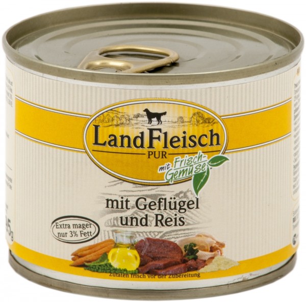 LandFleisch Dog mit Geflügel & Reis, 195g Dose