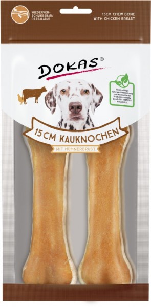 Dokas Hunde Snack 15 cm Kauknochen mit Huhn 2 Stück