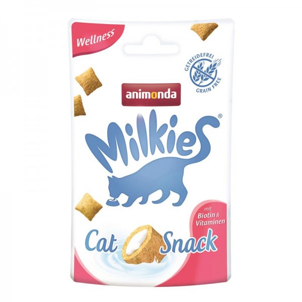 Animonda Cat-Snack Milkies Knusperkissen Wellness mit Biotin & Vitaminen - 30g Frischebeutel