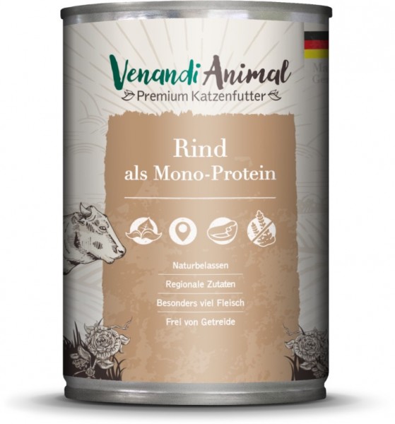 Venandi Animal Premium Katzennassfutter mit Rind als Monoprotein 400g Dose