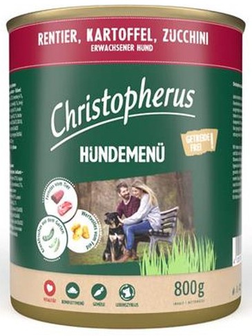 Allco Christopherus Hundemenü -Adult - mit Rentier, Kartoffel, Zucchini - 800g Dose