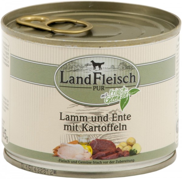 LandFleisch Dog Pur Lamm & Ente & Kartoffeln, 195g Dose