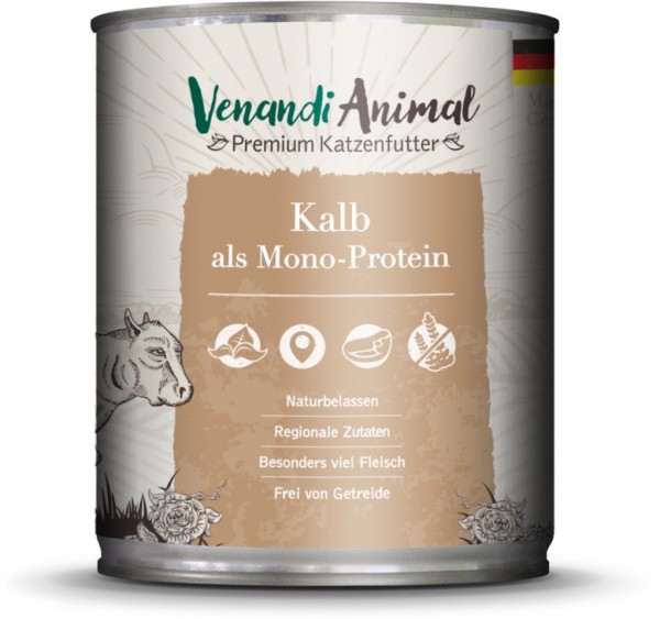 Venandi Animal Premium Katzennassfutter vom Kalb als Monoprotein 800g Dose