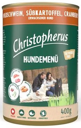 Allco Christopherus Hundemenü -Adult - mit Wildschwein, Süßkartoffel, Cranberry - 400g Dose