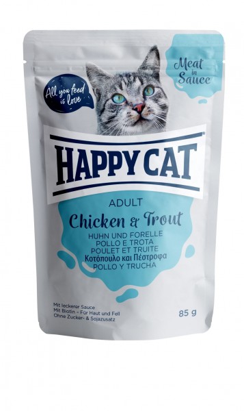 Happy Cat Pouches Meat in Sauce Adult Huhn & Forelle 85g