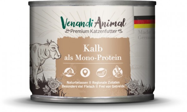 Venandi Animal Premium Katzennassfutter mit Kalb als Monoprotein 200g Dose