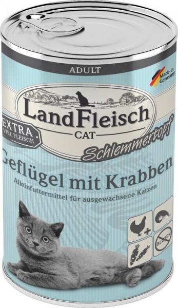 LandFleisch Cat Adult Schlemmertopf mit Geflügel & Krabbe, 400g Dose