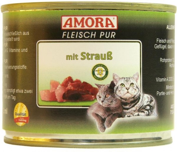 *** AMORA Fleisch Pur mit Strauß - 200g Dose [*** AUSLAUFARTIKEL]