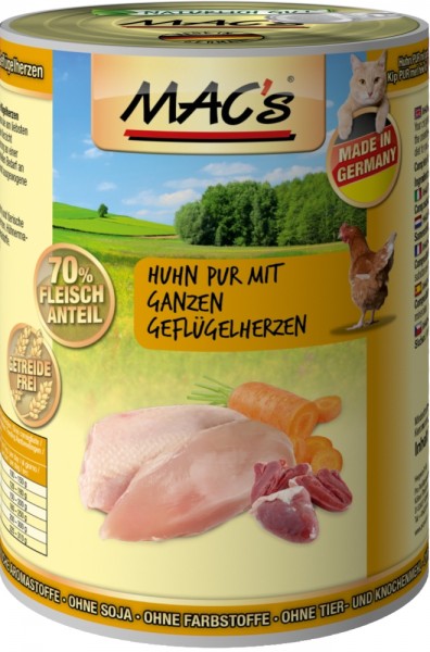 MACs Cat Huhn pur mit ganzen Geflügelherzen - 400g Dose