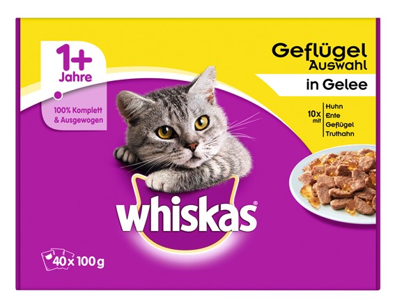 Whiskas Portionsbeutel Multipack 1+ Geflügelauswahl in Gelee 40x100g