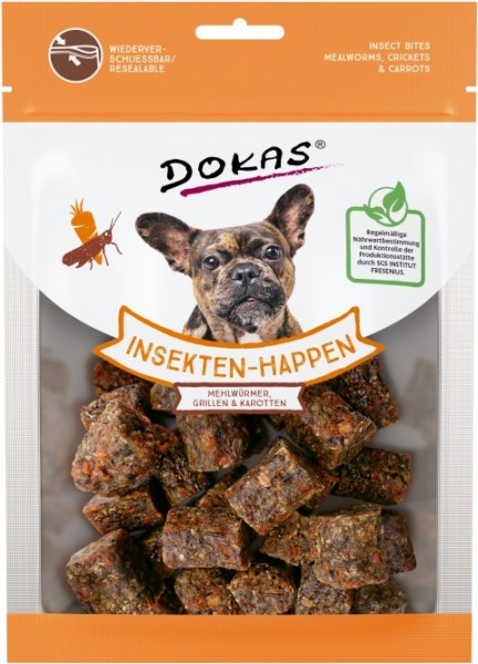 Dokas Hunde Snack Insekten-Happen Mehlwürmer, Grillen + Karotte