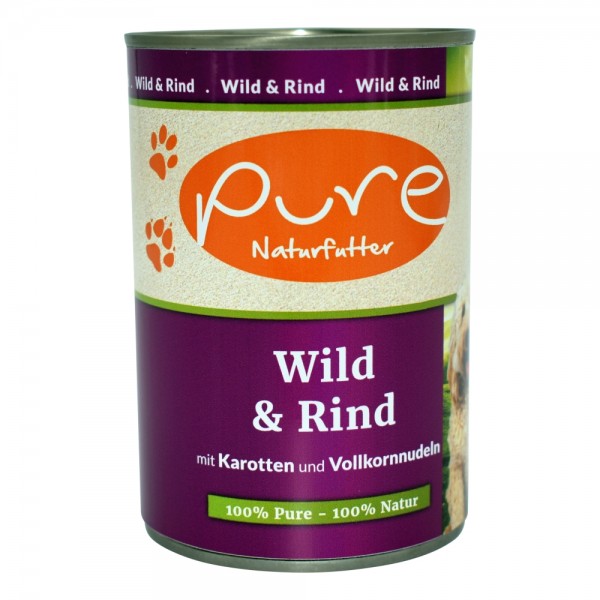 PURE Naturfutter Hundemenü CLASSIC Wild & Rind mit Karotten und Vollkornnudeln