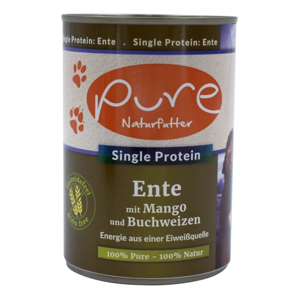 PURE Naturfutter Hundemenü Single Protein Ente mit Mango