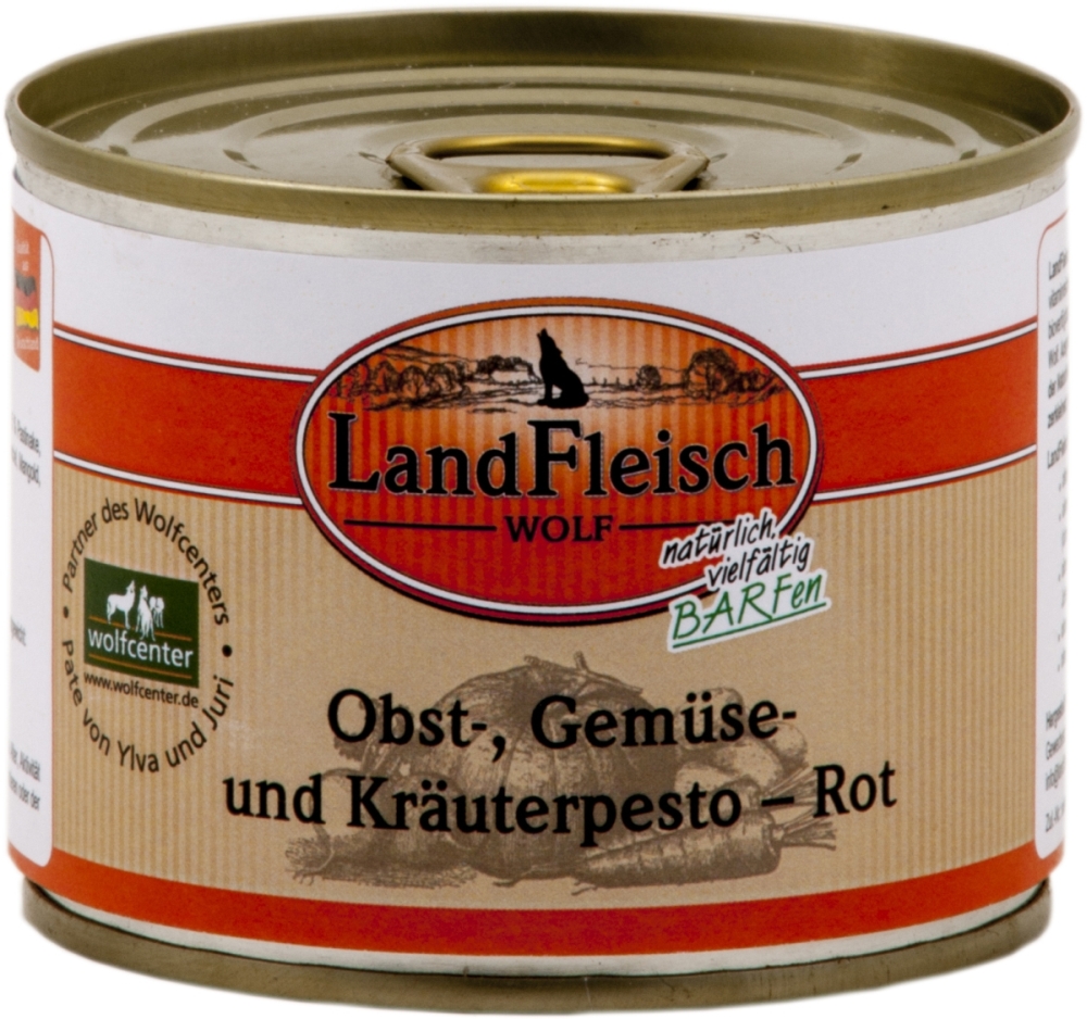 LandFleisch Hunde Dose Wolf Obst-, Gemüse und Kräuterpesto Rot 200g ...