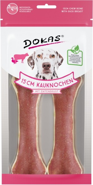 Dokas Hunde Snack 15 cm Kauknochen mit Ente 2 Stück