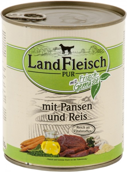 LandFleisch Dog Pur mit Pansen & Reis, 800g Dose
