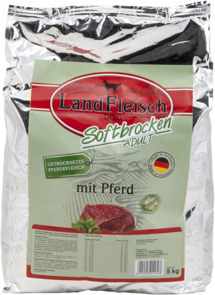 LandFleisch Dog Softbrocken mit Pferd - getreidefrei, 5kg Beutel