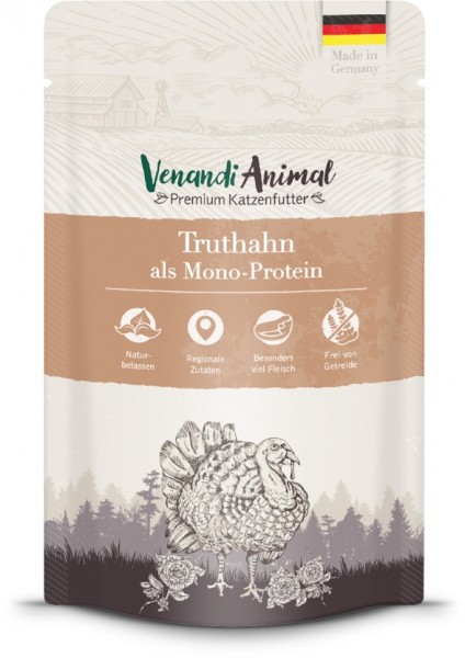 Venandi Animal Premium Katzennassfutter mit Truthahn als Monoprotein 125g Frischebeutel