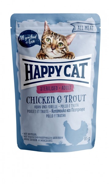 Happy Cat Pouches All Meat Adult Sterilised Huhn & Forelle 85g