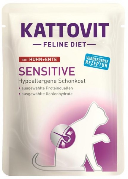 Kattovit Feline Diet - Sensitive mit Huhn & Ente - 85g Frischebeutel