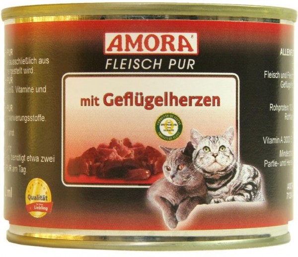 *** AMORA Fleisch Pur mit Geflügelherzen - 200g Dose [*** AUSLAUFARTIKEL]