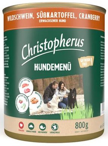 Allco Christopherus Hundemenü -Adult - mit Wildschwein, Süßkartoffe, Cranberry - 800g Dose