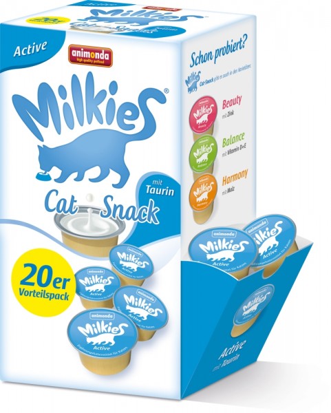 Animonda Cat-Snack Milkies Active Taurin - 20 x 15g Portions-Cup in Spender-Box