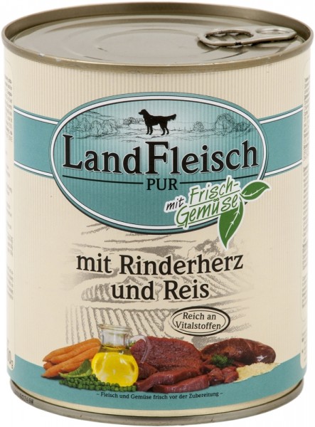 LandFleisch Pur mit Rinderherzen & Reis, 800g Dose