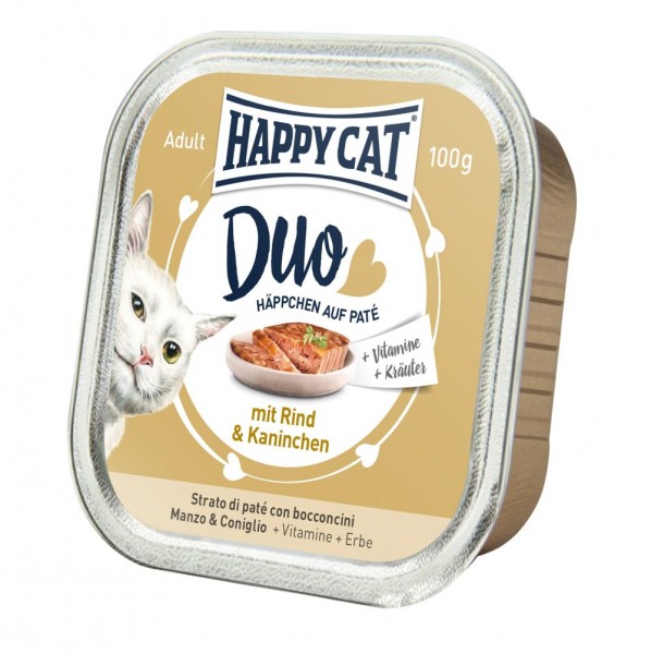 Happy Cat Duo Paté auf Häppchen Rind & Kaninchen 100g