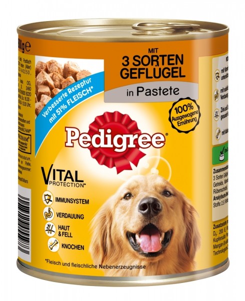 *** Pedigree Dose Adult 3 Sorten Geflügel - 800g Dose [*** AUSLAUFARTIKEL]