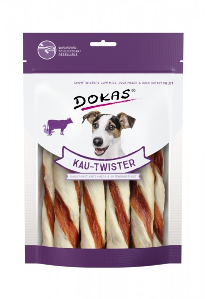 Dokas Dog Kau-Twister Rinderhaut, Entenherz & Entenbrust 200g