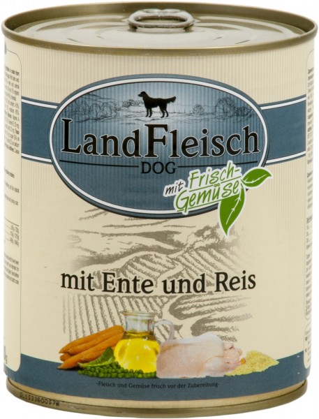 LandFleisch Dog Pur Ente & Reis mit Biogemüse, 800g Dose