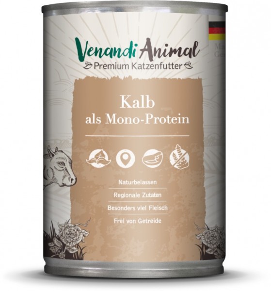 Venandi Animal Premium Katzennassfutter mit Kalb als Monoprotein 400g Dose